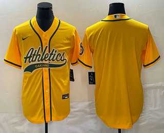 Men%27s Oakland Athletics Blank Yellow Cool Base Stitched Baseball Jersey->oakland athletics->MLB Jersey